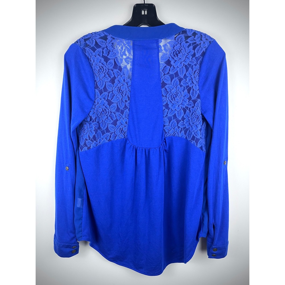 Y2K Candie's Blue Sheer Lace Crochet Button Shirt Blouse Medium